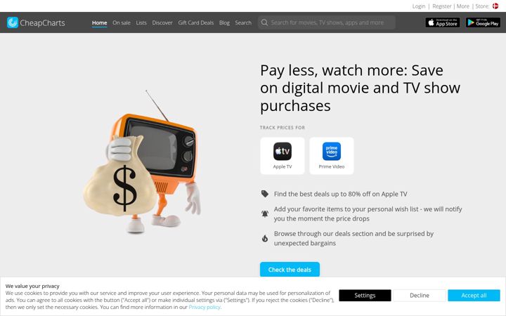 Screenshot of cheapcharts.com