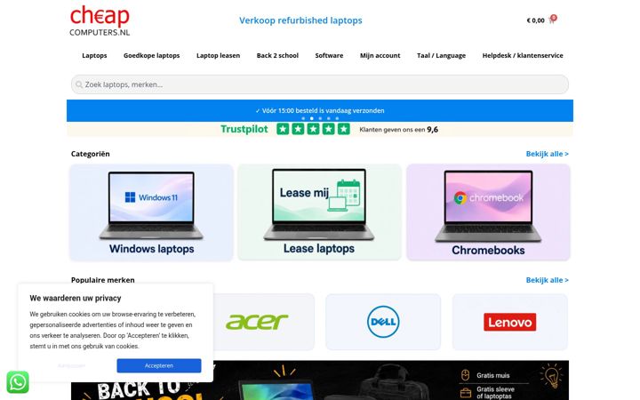 Captura de ecrã de cheapcomputers.nl