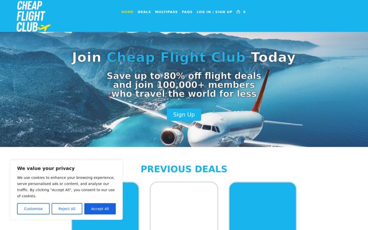 Screenshot von cheapflightclub.co.uk