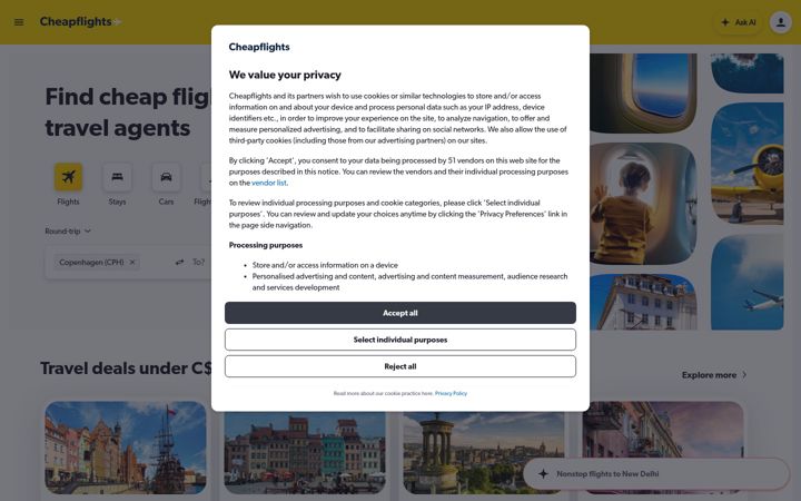 Screenshot of cheapflights.ca