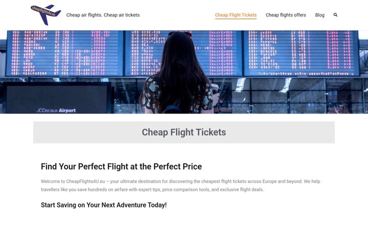 Snímek obrazovky cheapflights4u.eu