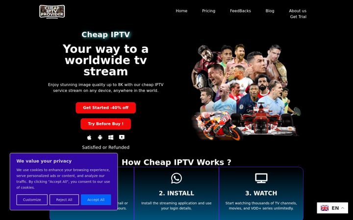 Screenshot of cheapiptvprovider.com
