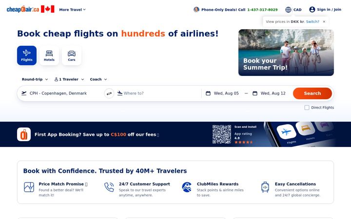 Screenshot of cheapoair.ca