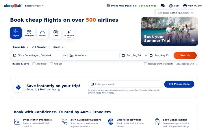 Screenshot von cheapoair.co.uk