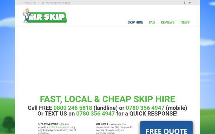 Screenshot von cheapskiphires.co.uk
