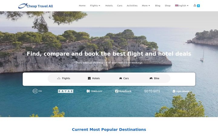 Screenshot of cheaptravelall.com