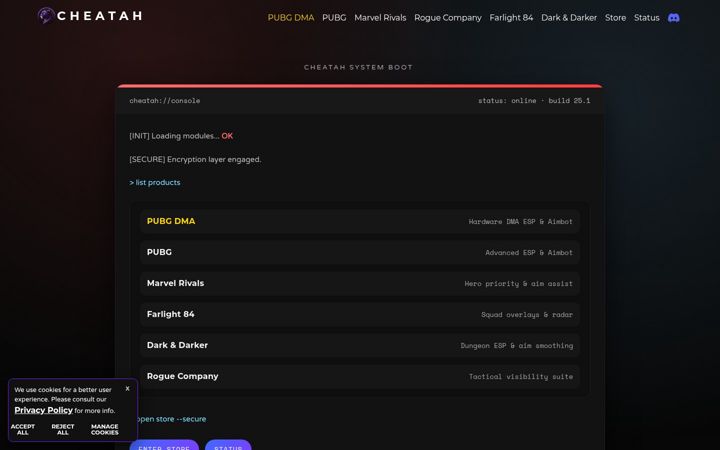 Skærmbillede af cheatah.io