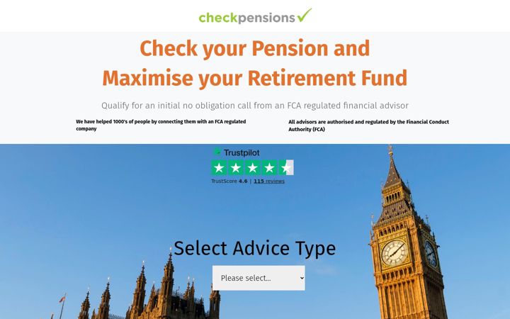Screenshot von check-pensions.co.uk