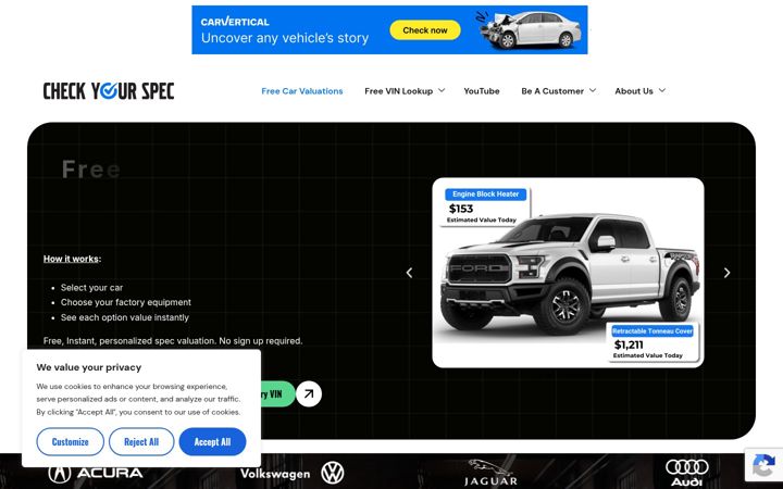 Screenshot of check-your-spec.com
