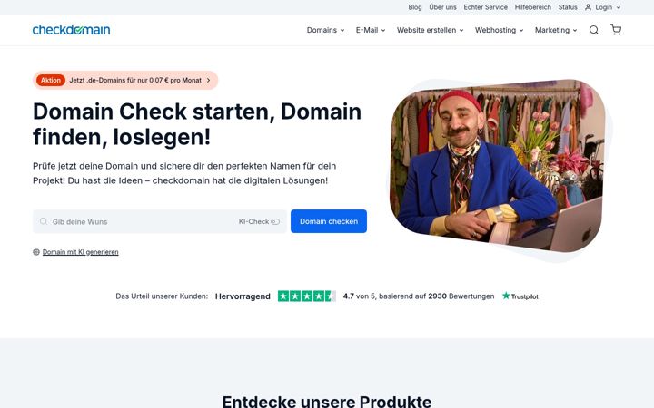 Ekraanipilt saidist checkdomain.de