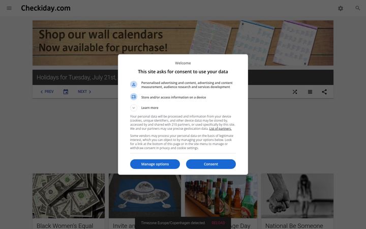 Screenshot of checkiday.com