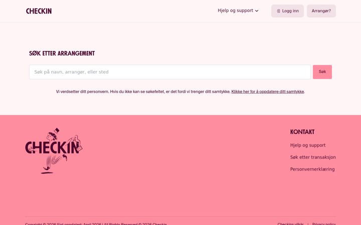 Screenshot of checkin.no