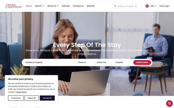 Screenshot of checkinapartments.com