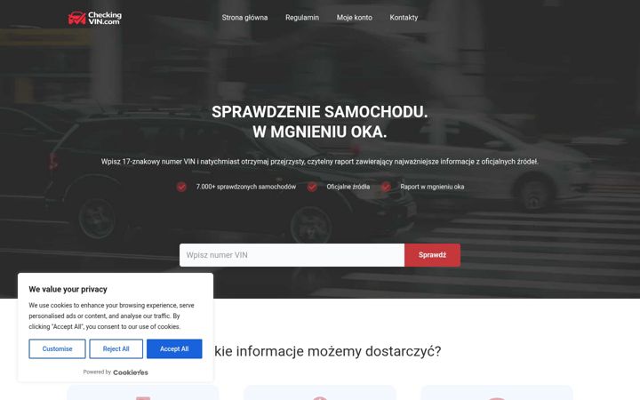 Screenshot of checkingvin.com
