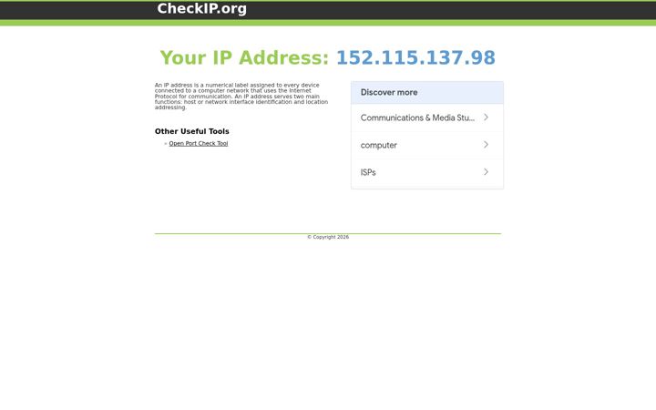 Screenshot of checkip.org