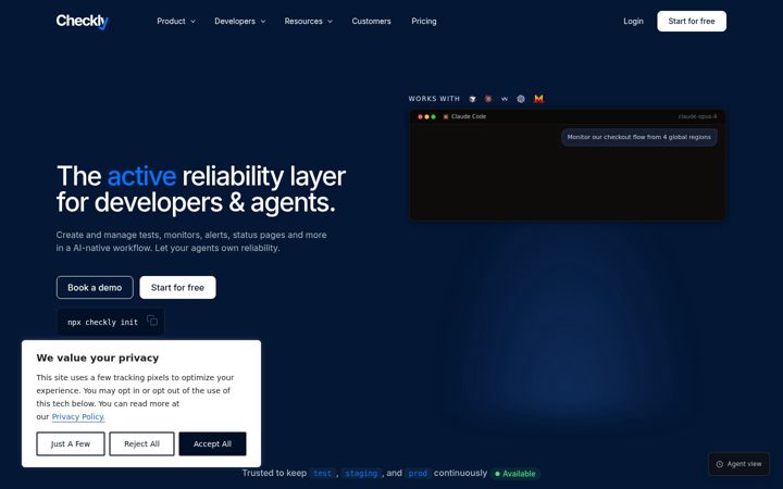 Screenshot of checklyhq.com