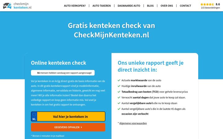 Ekrano kopija checkmijnkenteken.nl