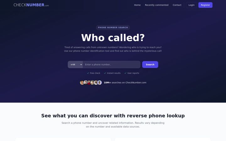 Screenshot of checknumber.com