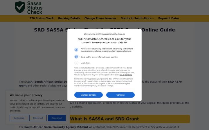 Captura de ecrã de checkstatus.co.za