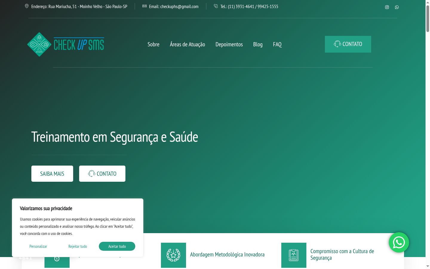 Captura de ecrã do banner de consentimento apresentado antes de qualquer interação