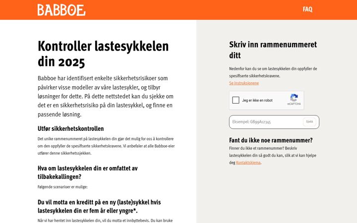 Posnetek zaslona checkyourcargobike.no