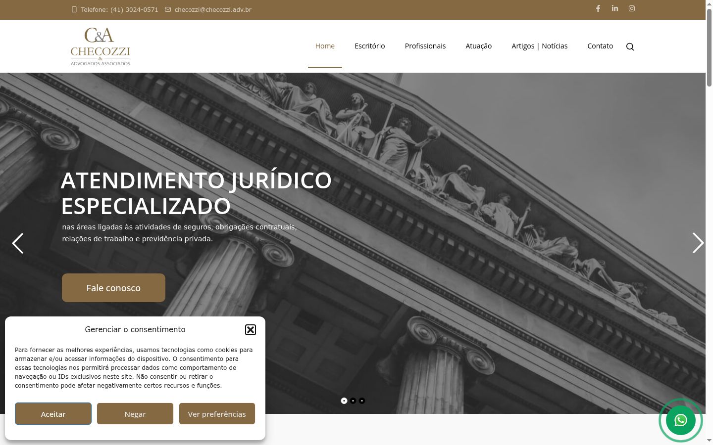 Captura de ecrã do banner de consentimento apresentado antes de qualquer interação