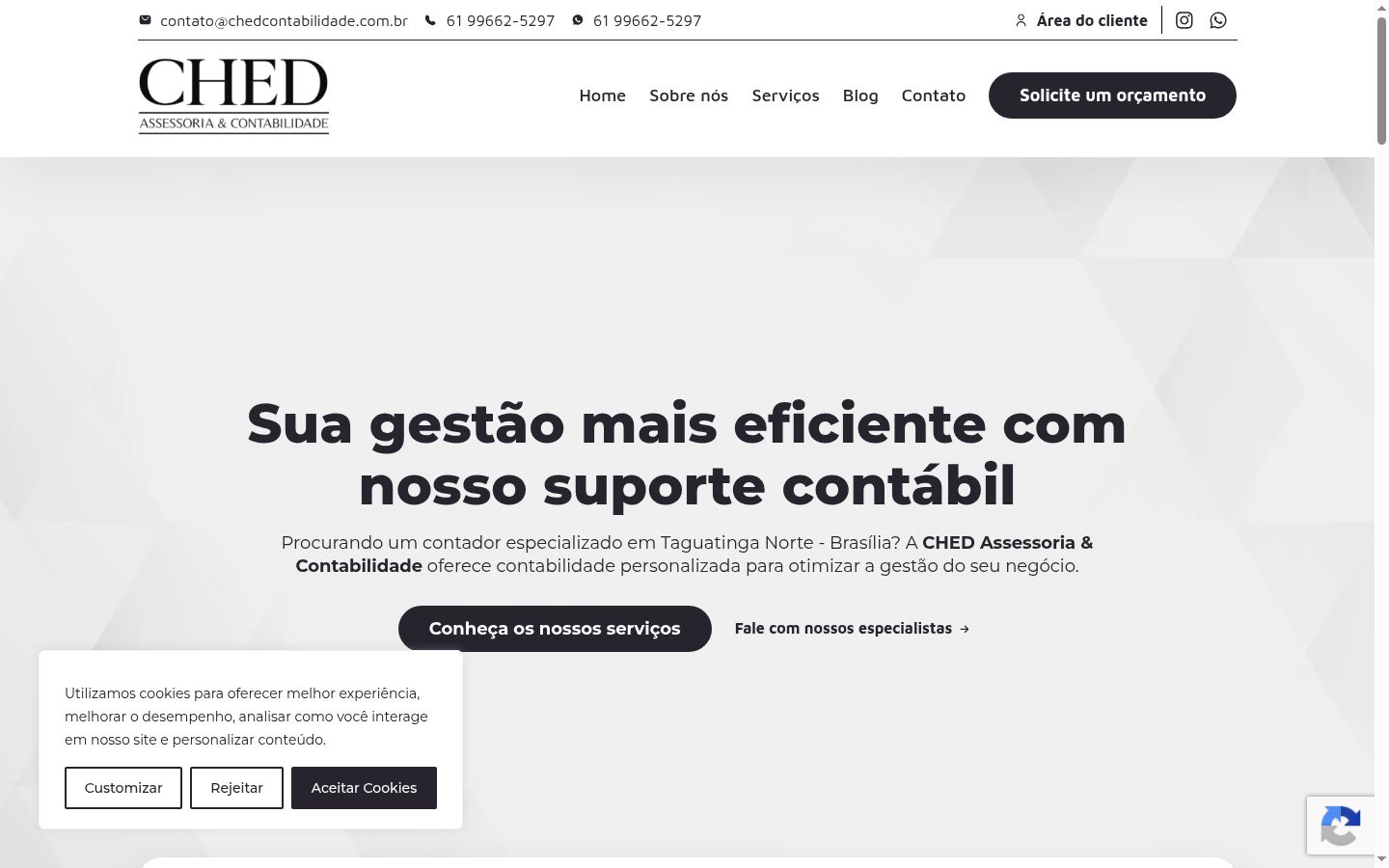 Captura de ecrã do banner de consentimento apresentado antes de qualquer interação