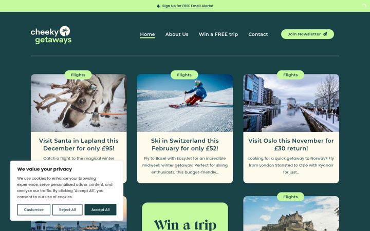 Screenshot of cheekygetaways.com
