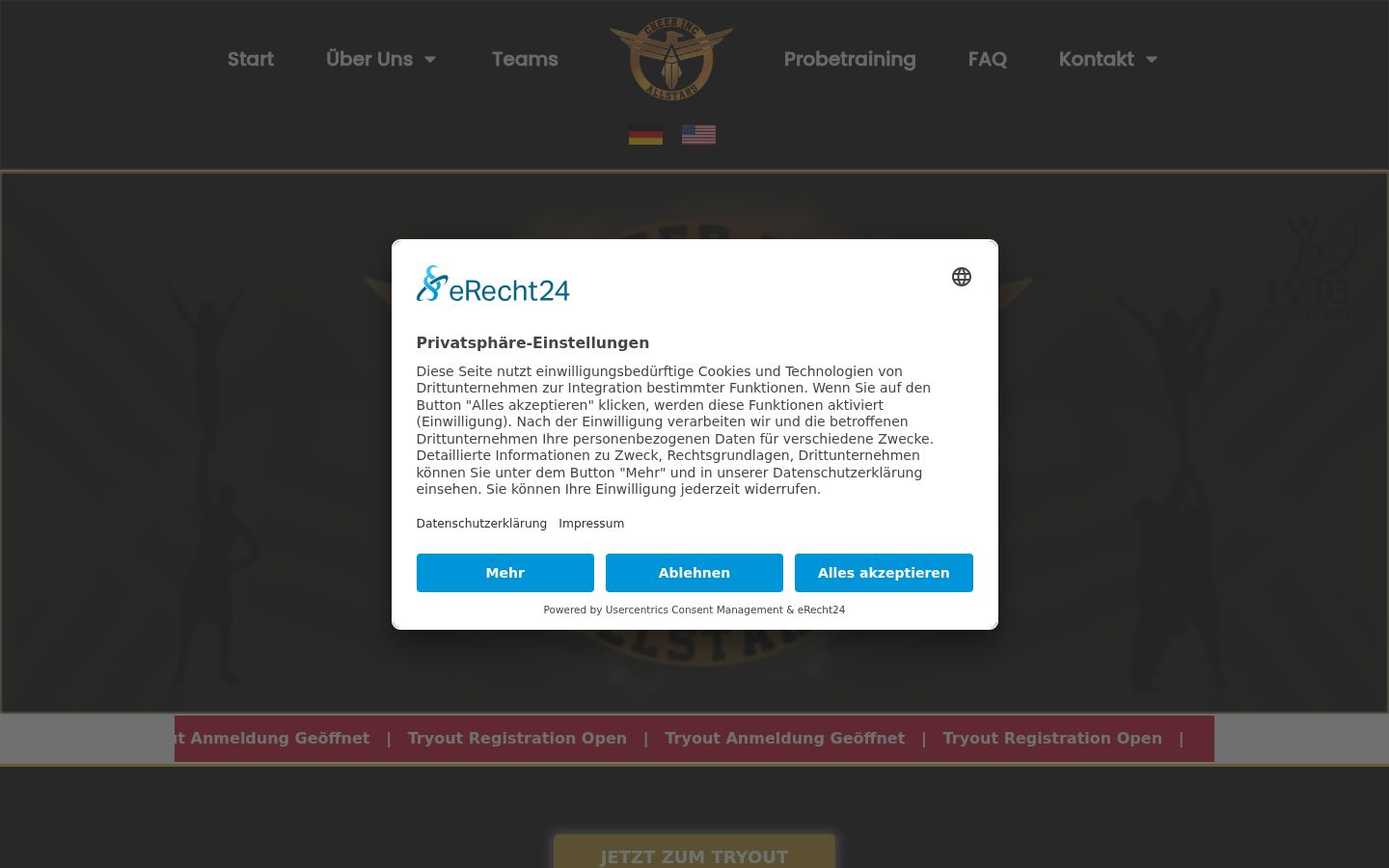 Screenshot del banner di consenso mostrato prima di qualsiasi interazione