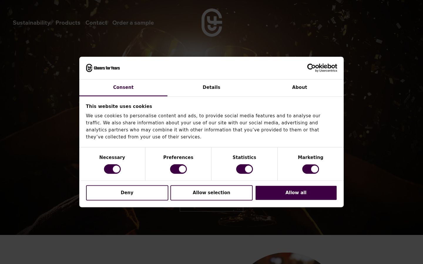 Screenshot del banner di consenso mostrato prima di qualsiasi interazione