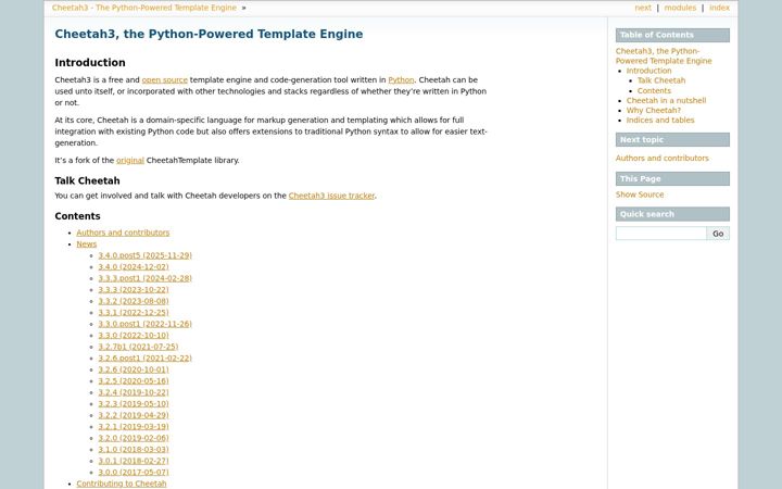 Screenshot di cheetahtemplate.org