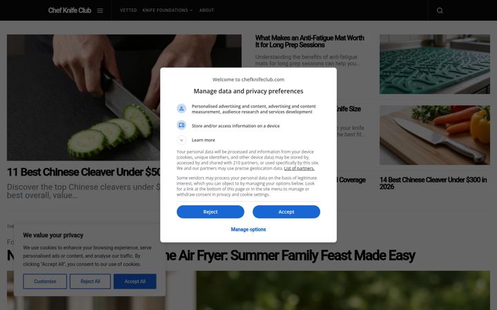 Screenshot of chefknifeclub.com