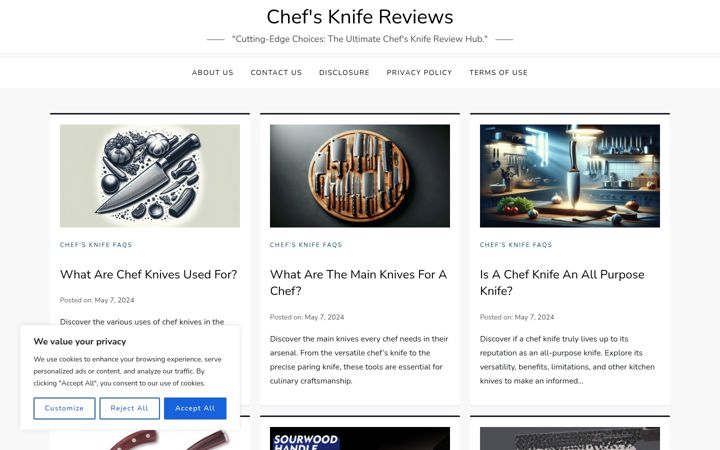Screenshot of chefsknifereviews.com
