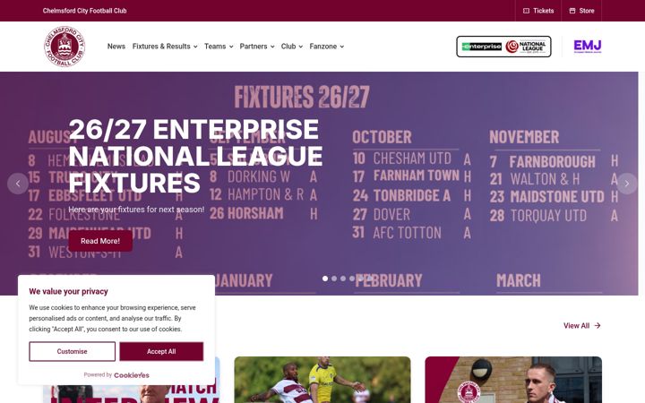 Screenshot of chelmsfordcityfc.com