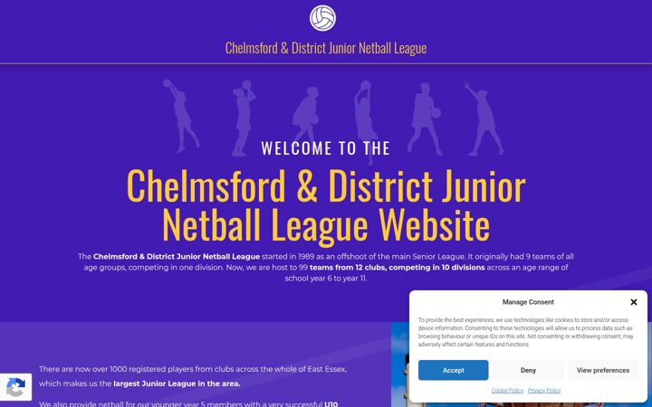 Screenshot ta' chelmsfordjuniornetballleague.co.uk