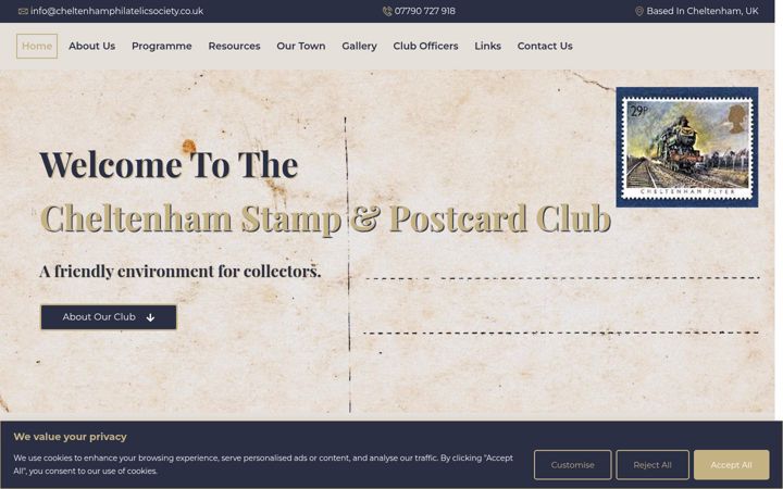 Captura de pantalla de cheltenhamphilatelicsociety.co.uk
