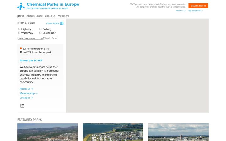 Snímek obrazovky chemicalparks.eu