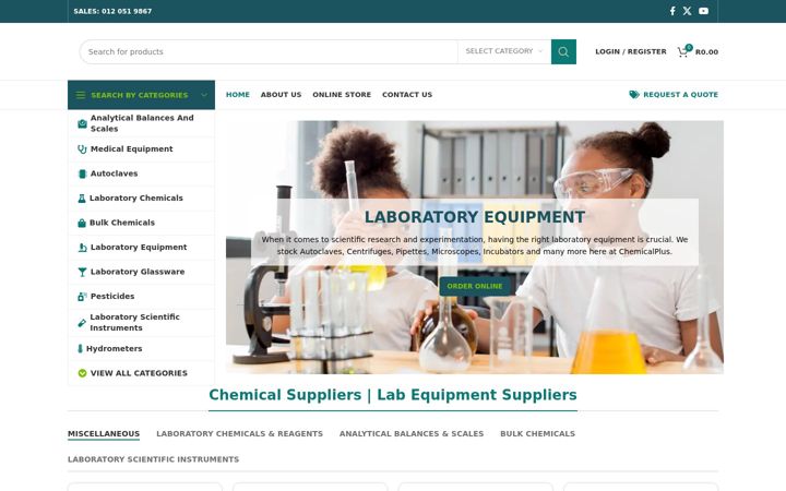 Screenshot van chemicalplus.co.za