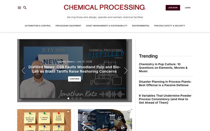 Screenshot of chemicalprocessing.com