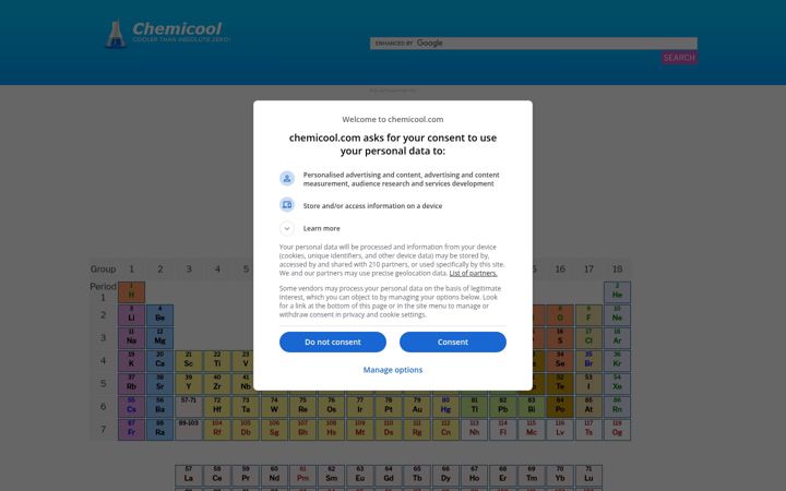 Screenshot of chemicool.com