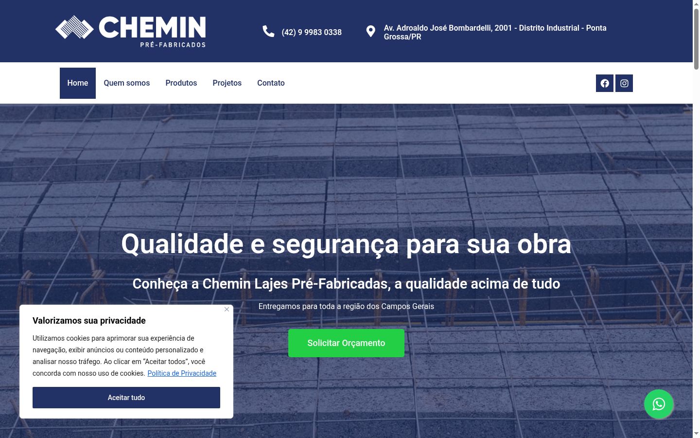 Captura de ecrã do banner de consentimento apresentado antes de qualquer interação