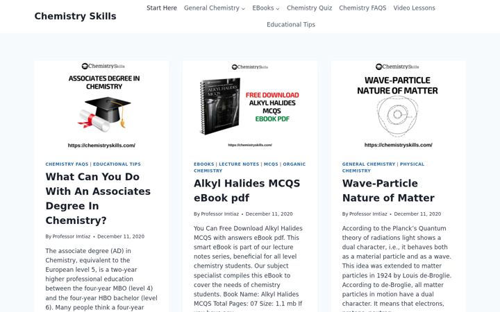 Screenshot of chemistryskills.com