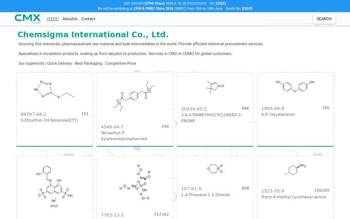 Kuvakaappaus sivustosta chemsigma.com