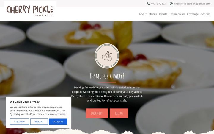 Screenshot του cherrypicklecatering.co.uk