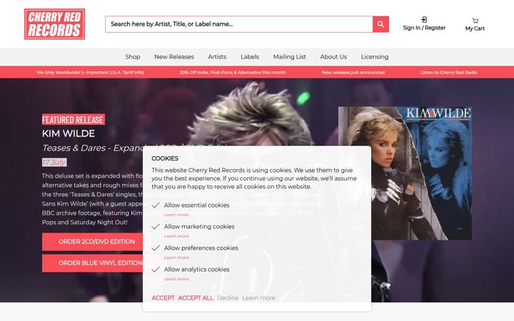 Screenshot of cherryred.co.uk