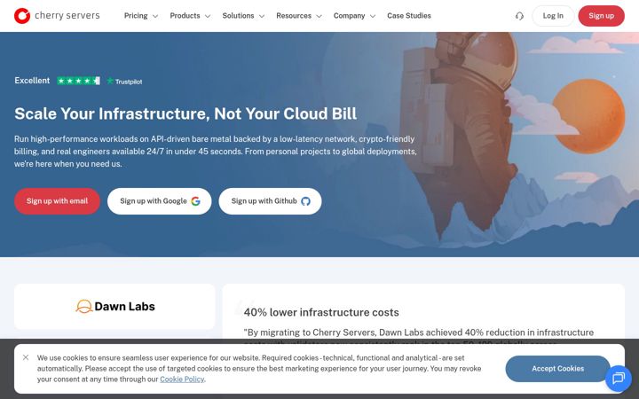 Screenshot of cherryservers.com