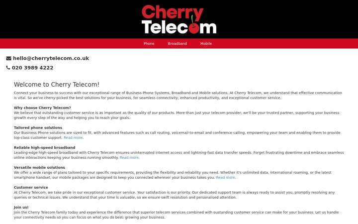 Screenshot di cherrytelecom.co.uk