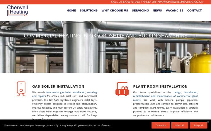 Screenshot ta' cherwellheating.co.uk