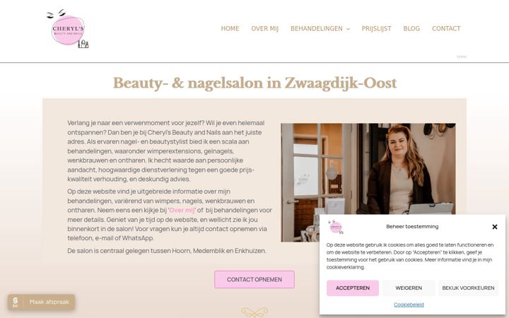 Kuvakaappaus sivustosta cherylsbeautyandnails.nl