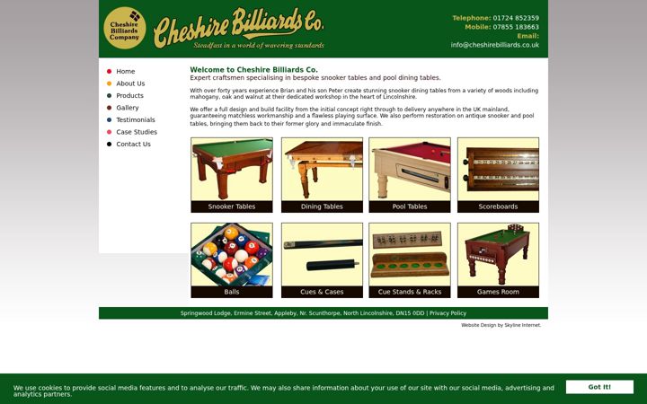 Screenshot του cheshirebilliards.co.uk